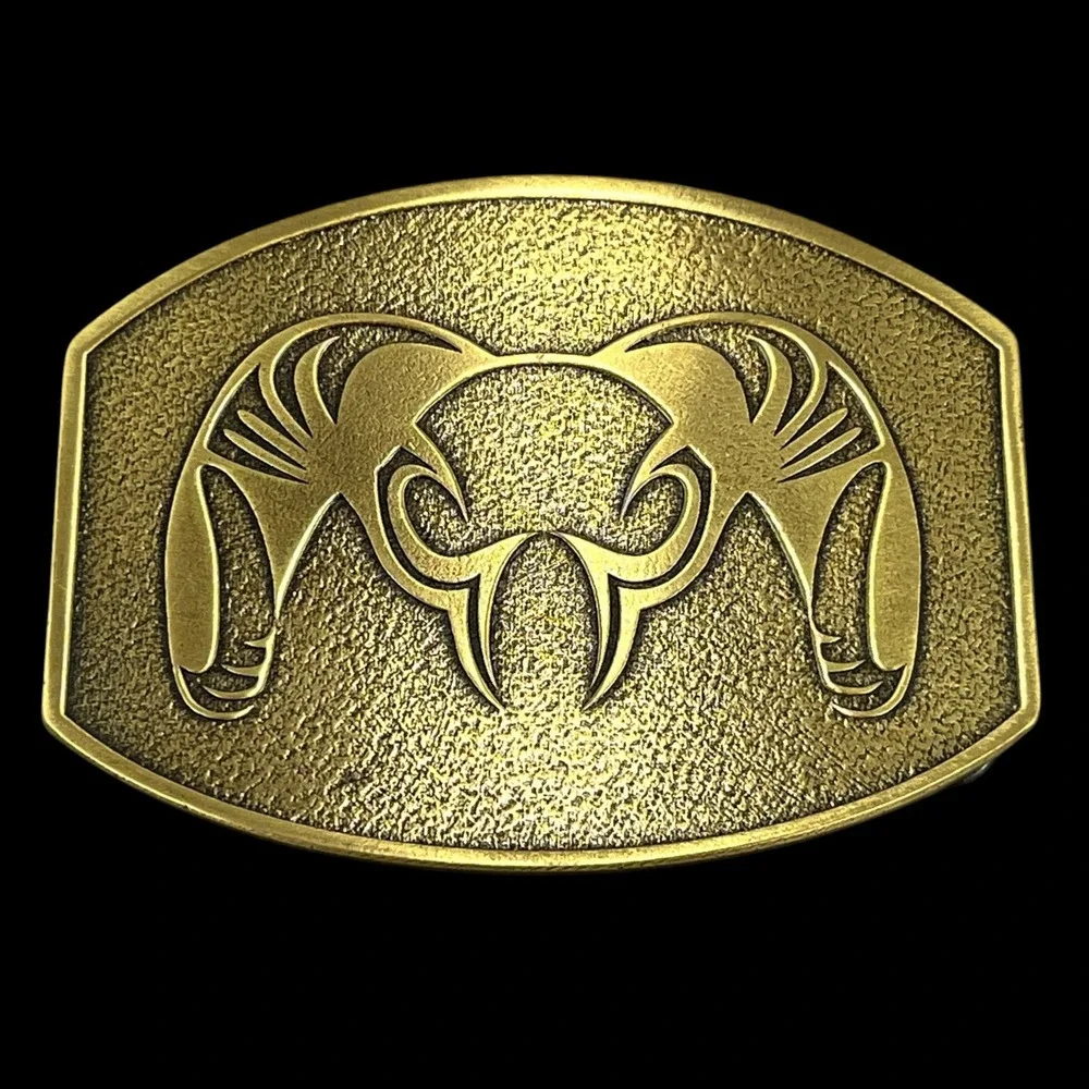 Belt Buckle Tribal Ram Horn Design Unbranded Gold Tone Textured Oval Hardware